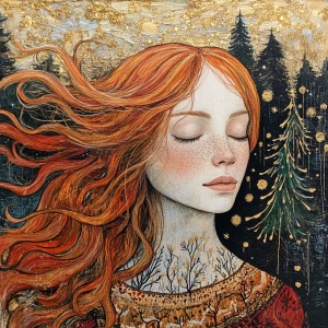 Image of a woman long Ginger hair expressing gratitude amidst a...