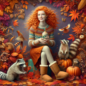 Create a photorealistic image of a woman with ginger hair and pa...