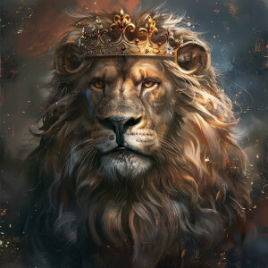 A majestic lion ring adorned with a regal crown on its head