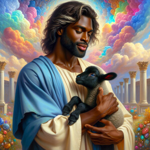Oil painting of an African-American man resembling Jesus Christ,...
