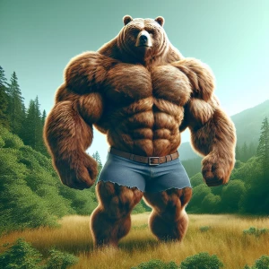 Big fat strong grizzly bear-like character with massive pecs arms and thighs