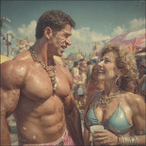 Create a hyperrealistic image of a muscular, sweaty American man...