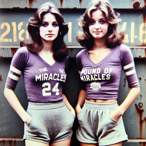 Faded photograph from 1973. Two gorgeous 24-year-old brunette wo...