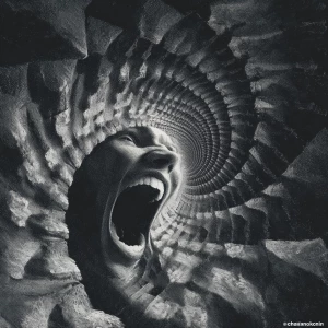 A terrifying glitch effect digital painting depicting an infinit...