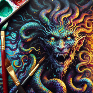 In a darkly fantastical depiction, a phantasmagoric schlocky gor...