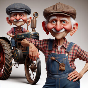 Funny and crazy caricature of a 95 year old American grandpa, ch...