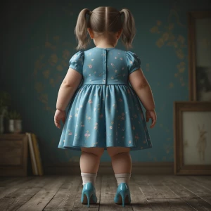 Fat toddler girl, full body view, high heels, ultra fat body, lo...