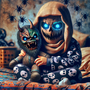 A watercolor airbrush oil painting of a  toddler with glowing bl...