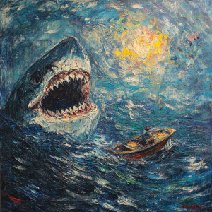 Jaws in the style of Claude Monet