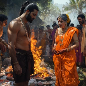 Create an image in a realistic art style depicting a muscular, s...