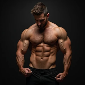 muscle hairy guy showing off bulge release