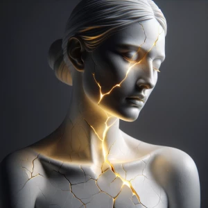 Her body is sculpted from fine white porcelain, detailed with ha...