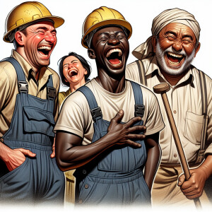 Obreros riendo a carcajadas