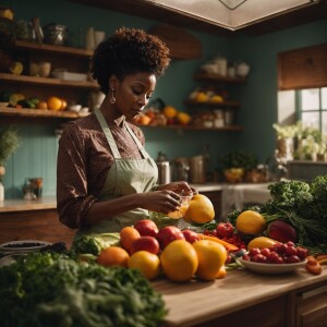 Generate me an image of an African American woman making a healt...
