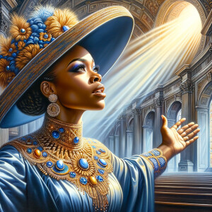 Create an airbrush oil painting of an African American woman wit...