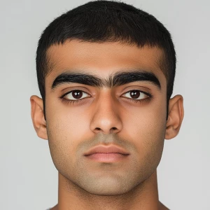 Generate an image of a 22-year-old Indian American man with a cl...