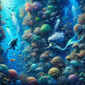 Beautiful mermaid with long white hair