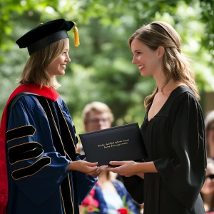 A woman receiving her PhD diploma