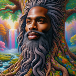 A hyper-realistic 3-D oil painting depicting a tree integrated w...