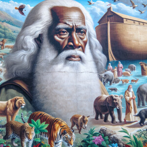 A close-up and detailed wall painting focusing on Noah, depicted...