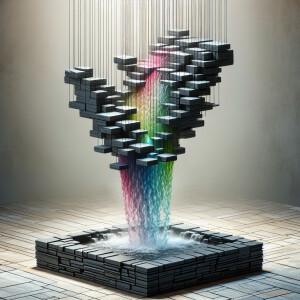 Design an image of a cascading floating waterfall fountain compo...