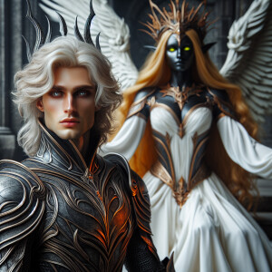 Caranthir-Ar-Fieniel from the Witcher kneels down before Queen T...