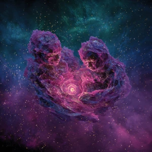 full body photograph of two amorphous figures composed of swirli...