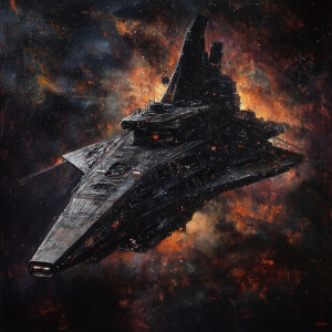 A menacingly sleek extraterrestrial spacecraft, its sharp angles...