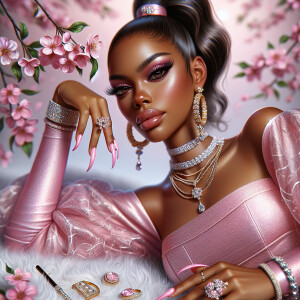 Create a realistic airbrushed illustration of an light skin Afri...