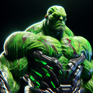 The Hulk  wearing armor with green liquid static paint, 8k resol...
