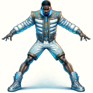 A frontal T pose full body concept illustration of A powerful bl...