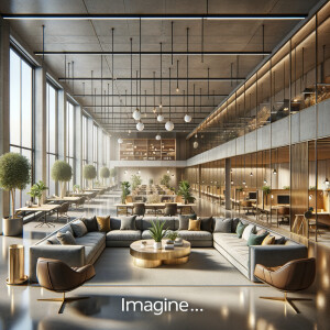 Gensler style modern workplace with collaboration area and quiet...