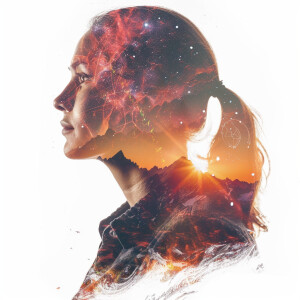 Create a double exposure profile shot for Aries in the 1st House...