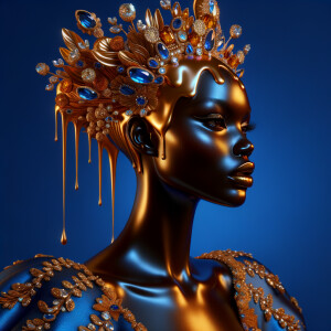 Create a 3-D realistic, elegant figure against a vivid royal blu...