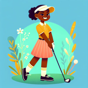 "Create an image of a cheerful teenage golfer, around 16 years o...