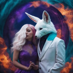 The white  rabbit and the white fox finally meet and are courtin...