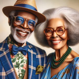Create an image of an elegant african-American elderly couple ra...