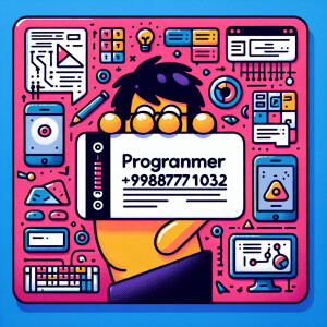 Create a business card with the text "Programmer +79887771032" a...