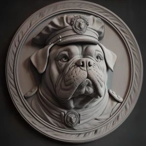 Design a grayscale 3D bas-relief of marine bulldog wearing a mar...
