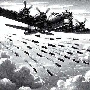Draw a b-17 bomber dropping its bombs