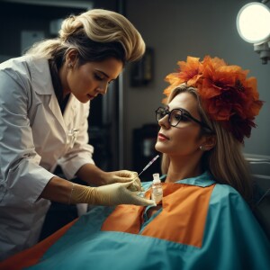 A female doctor administers an injection to a patient during a m...