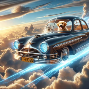 Flying car with a puppy