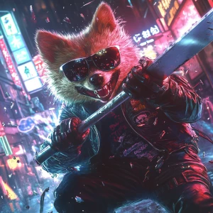 DOGE MEME wearing sunglasses and a leather jacket, mid-swing wit...