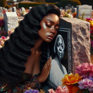 A beautiful light-skinned African-American woman with long wavy...