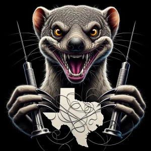 A highly detailed logo of an anthropomorphic mongoose with a wil...