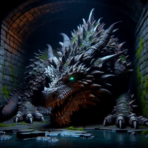A detailed, intimidating dragon with glowing eyes and sharp scal...