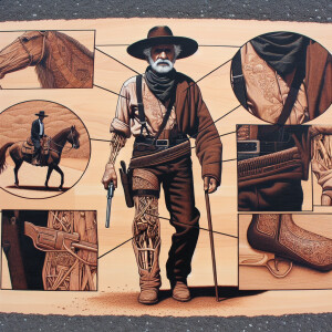 An old west cowboy standing in the middle of the road, in the m...