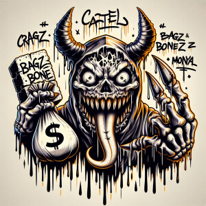 , animated demon influenced by horror elements, dressed in a ooz...