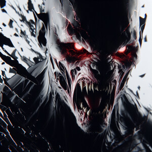 A dark, ghostly figure of a pitbull humanoid emerging from crack...