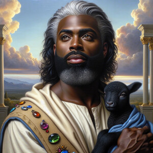 Oil painting of an African-American man resembling Jesus Christ,...